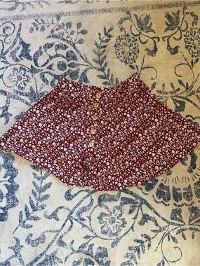 SHEIN Burgundy Floral Button-Front Mini Skirt